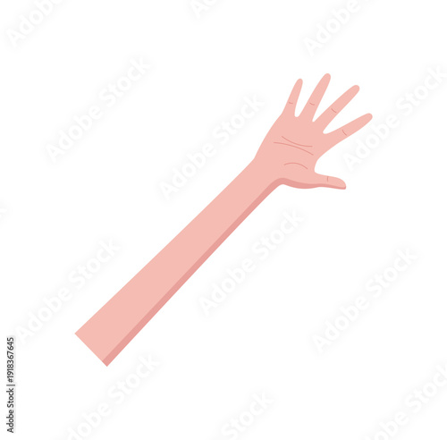 Cartoon flat hand with five fingers in an open pose. Bare human palm gesture showing the number five in a clear signal. Isolated vector style, ideal for math, count, and education concepts as well as