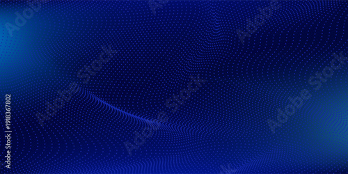 Abstract technology big data digital background. Dot blue wave light screen gradient texture background. 3d wave point fractal grid science futuristic audio visualization.