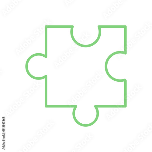 Flat outline of a jigsaw puzzle piece in green. Minimal and clean silhouette perfect for boardgame themes. A simple and playful design for toy concepts, hobby graphics, or family game projects. Ideal