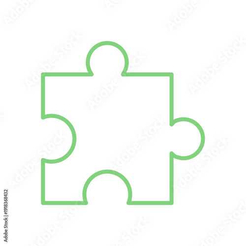 Flat jigsaw puzzle piece silhouette outline. Simple table game concept for play or boardgame hobby. Minimalist toy design for children activity, fun entertainment, or playful leisure.