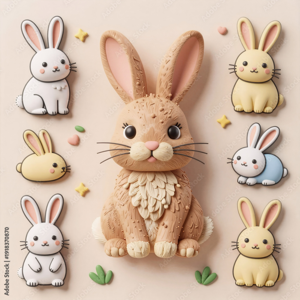 Fototapeta premium stop-motion, doodle art featuring cute bunny clipart and cartoon designs inspired by the easter bunny