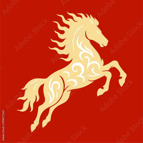 Fire horse zodiac sign with red background	