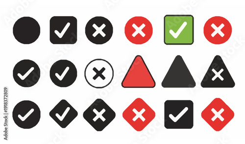 Bold checkmark and cross glyph success failure vector set