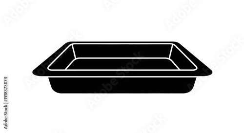 A minimalist black silhouette of an empty rectangular food pan, perfect for culinary or industrial applications