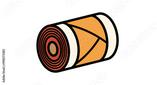 Minimalist graphic illustration of a single tightly rolled cylindrical fabric material, ideal for design projects requiring textile, craft, or essential medical imagery elements