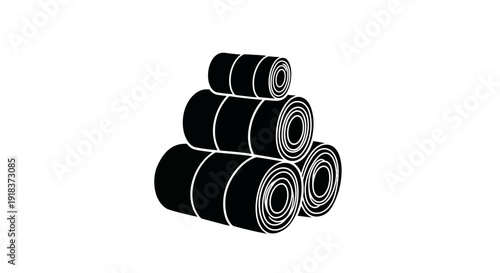 Pure silhouette graphic illustration featuring a neat stack of assorted cylindrical rolls, suitable for minimalist design, industrial themes, or storage-related iconography