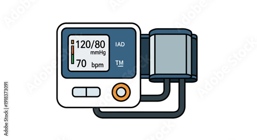 Digital blood pressure monitor with an inflatable arm cuff displaying vital health readings, crucial for personal cardiovascular wellness and home medical tracking