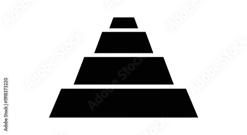 Minimalist tiered pyramid silhouette icon, a conceptual graphic representing progress, growth, and hierarchy, also evoking stacked multi-layered cake designs or foundational steps