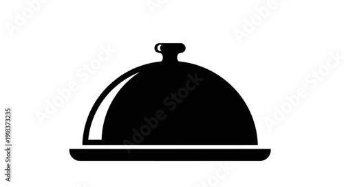A Black Silhouette Icon of a Food Cloche, Representing a Covered Dish or Meal Service, Often Used in Culinary or Restaurant Contexts