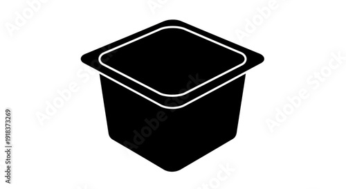 Simple black silhouette icon of a single yogurt cup with a lid, perfect for food and beverage related designs
