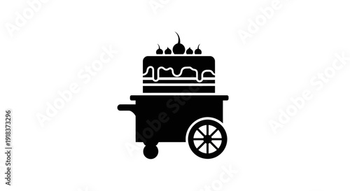 Silhouette of a decorated cake on wheels, ready for a party or celebration