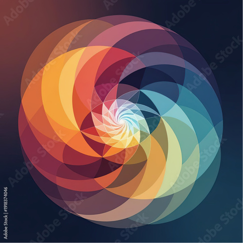 Time Compression as overlapping semi-transparent  ellipses collapsing progressively toward one focal vanishing point, gradients from warm amber through azure, gentle motion, clean tapering forms.eps