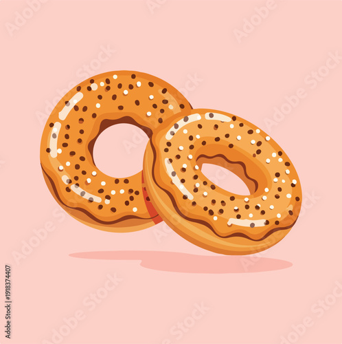 Minimal Fried Donut Illustration on Pink Background