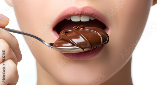 Close-up before eating chocolate spread, emotional eating and craving concept.