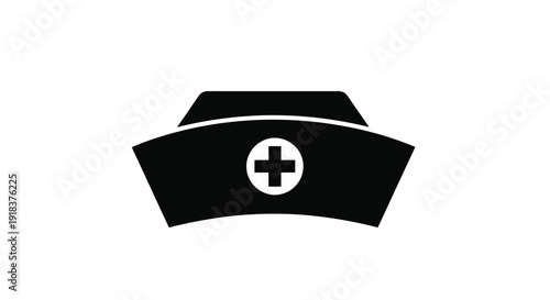 Simple black and white illustration of a nurse s cap with a white cross