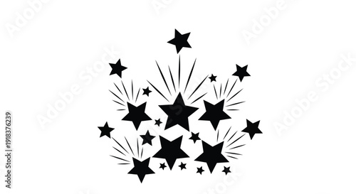 Black stars and bursts creating a celebratory sparkling design