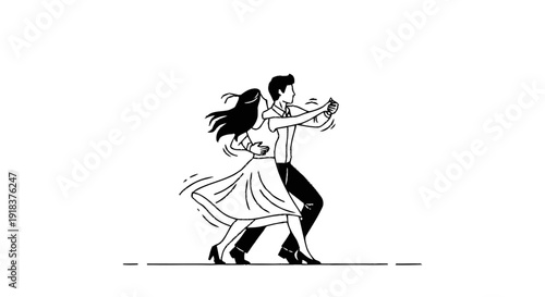 Minimalist Line Art Illustration of Couple Dancing Together