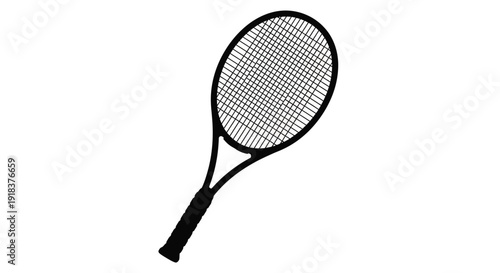 Simple illustration of a black tennis racket on a white background