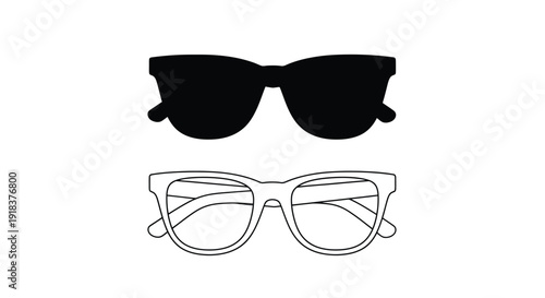 Two pairs of glasses a black silhouette and a white outline
