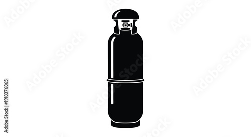 Black and white illustration of a cylindrical oxygen tank with a valve