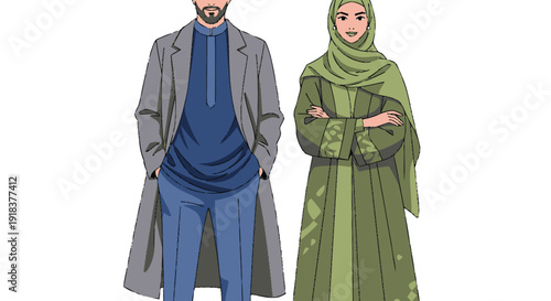 Muslim Man and Woman in Professional Modest Attire