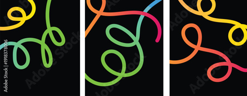 Vibrant neon light trails in black background with colorful glowing tubes