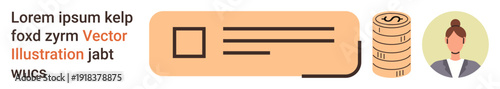Finance, banking, savings, business identity, personal accounting, online transactions. A card, coins and a businessperson avatar are . Finance and banking concepts