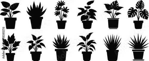 Collection of various potted plant silhouettes