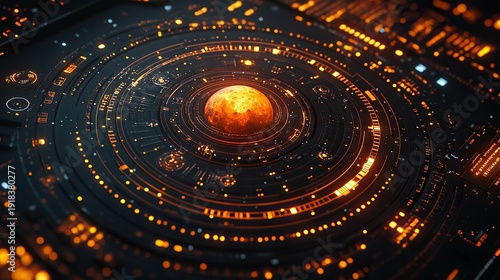 Wallpaper Mural Futuristic digital core with glowing circuits, intricate patterns, data processing, and advanced technology concept background Torontodigital.ca