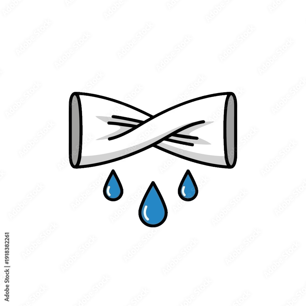 Fototapeta premium Cartoon Pipe Leak Illustration with Falling Water Droplets Viewed from Front, Showing Simple Design and Clear Leak Symbol on Plain Background