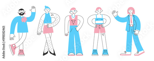 Set of trans modern people in minimal flat style. Individuality, self-expression, confidence and identity concept. Nonbinary and transgender awareness and inclusion.