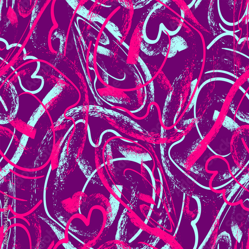 Abstract Organic Line Seamless Pattern with Textured Brush Strokes