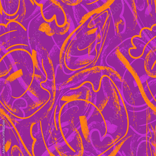 Abstract Organic Line Seamless Pattern with Textured Brush Strokes
