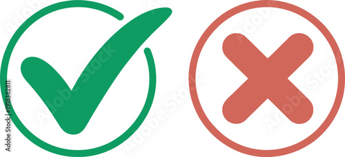 Green checkmark and red cross icons