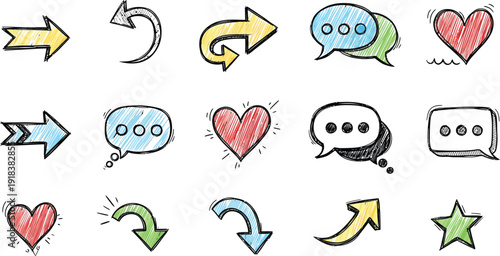 Collection of colorful chat and direction icons