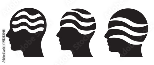 Human head profiles with wavy brain patterns represent thought, ideas, and creativity