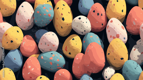 Colorful speckled Easter eggs forming abstract spring seamless pattern. Many colorful speckled Easter eggs creating a festive spring holiday background