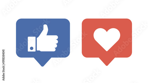 A graphic displays the facebook like and heart reaction icons both presented within rounded square speech bubbles high quality professional detailed modern elegant stylish clean crisp