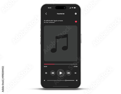 Media music player interface isolated on white background. Multimedia frame template. Mockup live stream window, player. Online broadcasting. Multimedia navigation and music application.