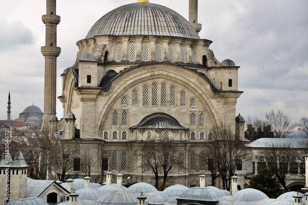 Fototapeta premium Architectural Detail of Nusretiye Mosque, Ottoman Baroque Columns and Arches, Istanbul