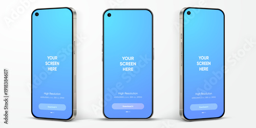 Realistic smartphone mockup. Mobile phone vector with isolated on white background. Device front view. 3D mobile phone with shadow. Realistic, high quality smart phone mockup for ui ux presentation.