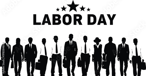 Labor day celebration with silhouette of businessmen