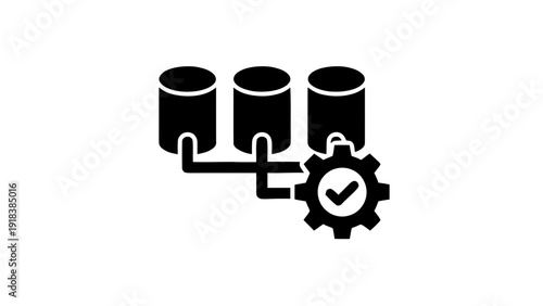 Vector illustration of database replication and synchronization concept icon with gear and checkmark on a transparent background
