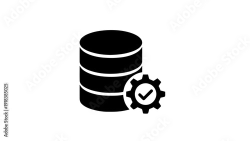 Vector illustration of database icon with gear and checkmark, concept of database management, optimization, or configuration on a transparent background