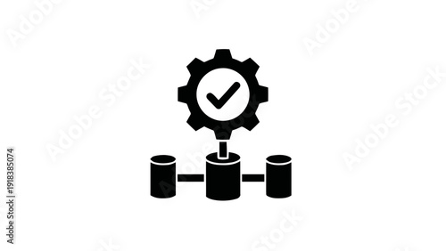 Vector illustration of database management system icon with gear and checkmark for successful operation or configuration on a transparent background