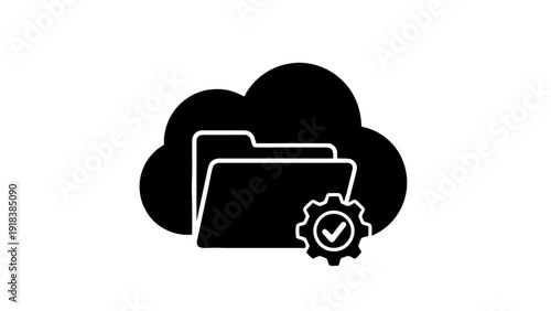 Vector illustration of cloud storage synchronization settings icon with folder and gear checkmark vector graphic on a transparent background