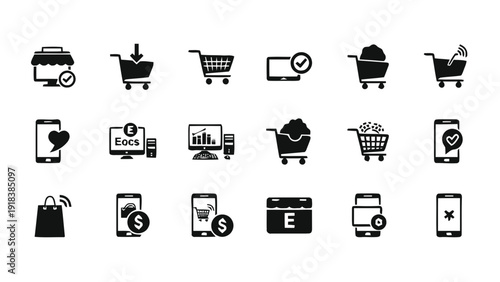 Vector illustration of set of ecommerce and online shopping icons for mobile and desktop applications on a transparent background