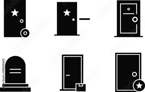 Door icon set entrance exit silhouette vector collection isolated on white background