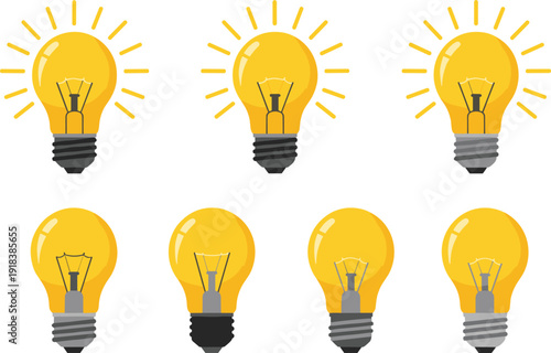 Light bulb icon set glowing idea symbol vector illustration isolated on white background