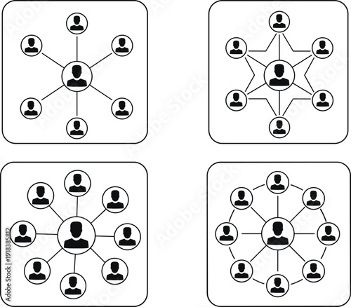 Social network connection diagram icon set team communication vector collection isolated on white background